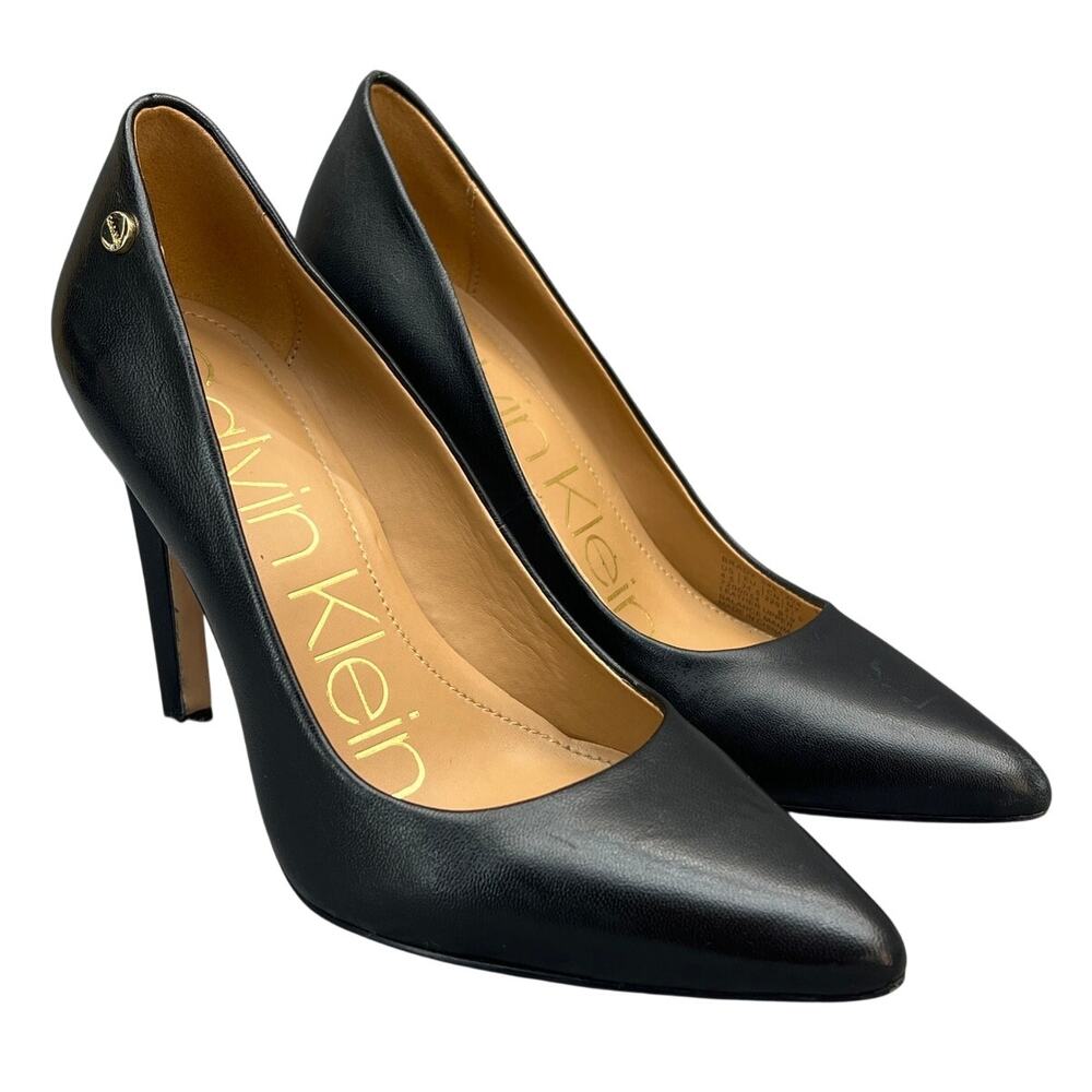 Calvin Klein Brady Black Leather Point Toe 4" Stiletto Heel Dress Shoe Women 4.5